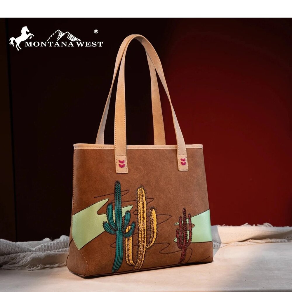Montana West Embroidered Desert Cactus Tote w/Wallet Set MW1309G-8317W - Picture 2 of 4